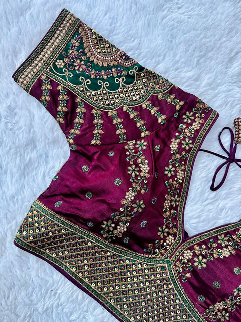 New Beautiful Copper Jari With 4 Sequence Heavy Embroidery Work Blouse