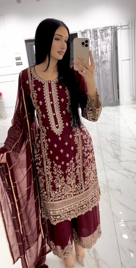 New PRESENTING 3 PIECE STYLISH KURTI, PLAZZO AND DUPATTA WITH BEAUTIFUL EMBROIDERY SEQUENCE WORK