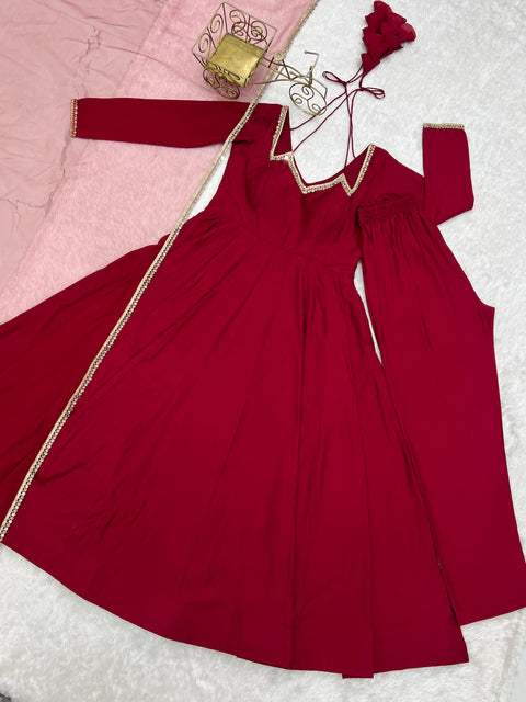 New PURE ROMANSILK CHANDERI FABRIC FULLY FLARE ANARKALI,WITH DUPPTA SET