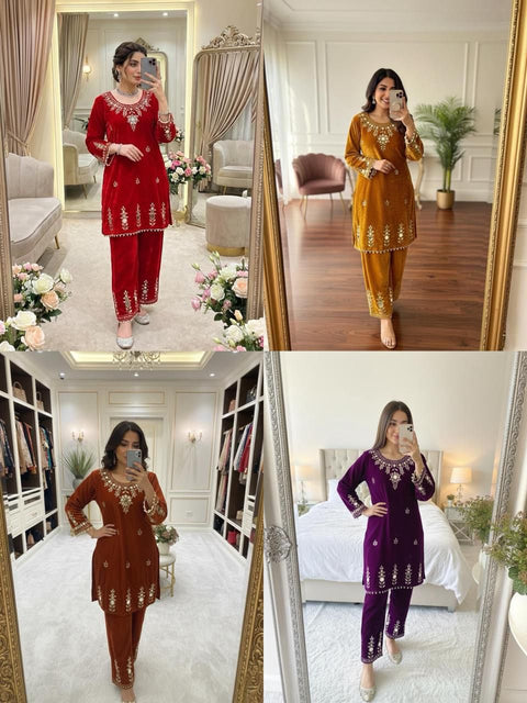 New EMBROIDERY AND REAL MIRROR WORK DESIGNER WEAR CO-ORD SET