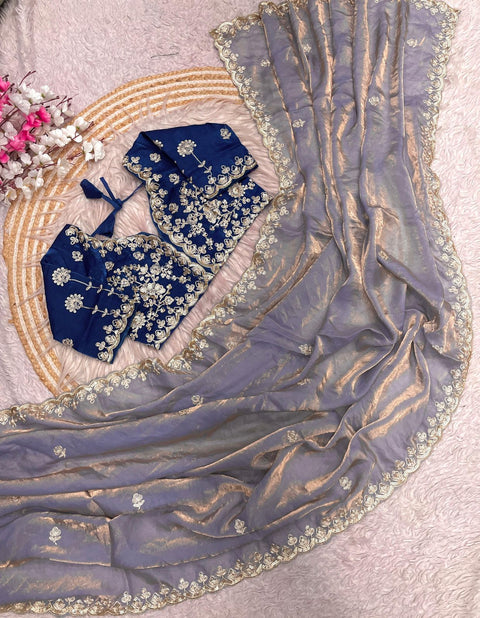 New Coding Embroidery work with Cutwork BorderFendy Satin Silk saree