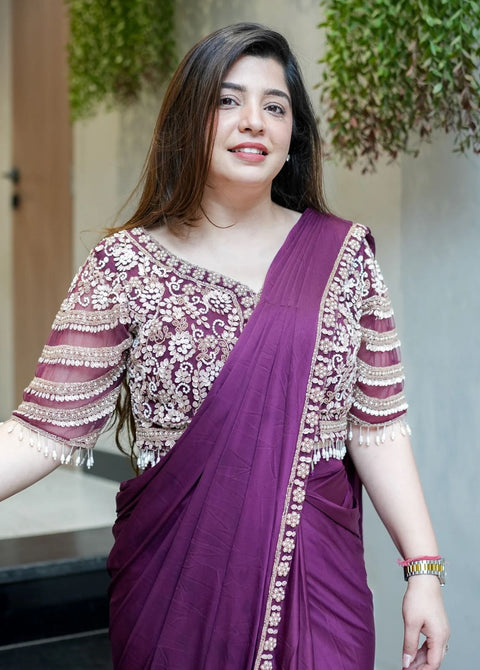 New Super Trending Embroidery Sequence work ready to wear saree with Embroidery Blouse