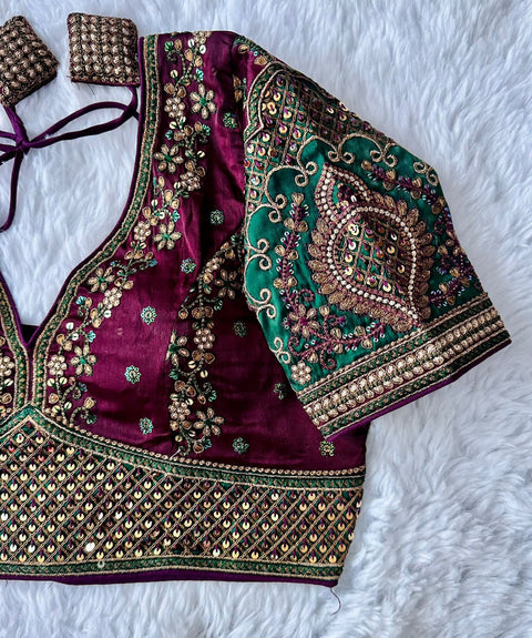 New Beautiful Copper Jari With 4 Sequence Heavy Embroidery Work Blouse