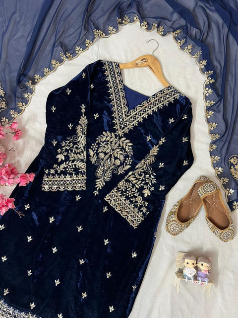NEWLY LAUNCHED VELVET KURTI-PANT SET