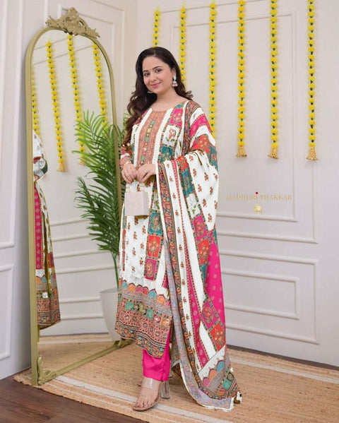 NEW LAUNCHING digital printssequin embroidery and lace detailings Pakistani Suit
