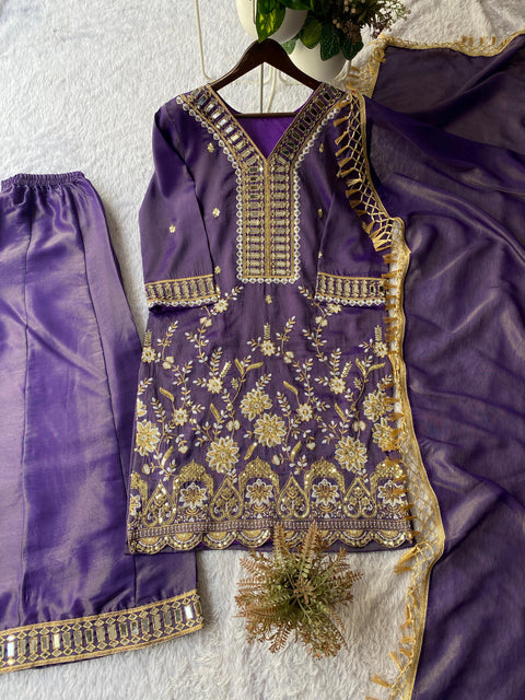 New WEDDING SEASON OUR DESIGNER WEAR KURTI PLAZZO PAIR WITH REAL MIRROR EMBROIDERY WORK