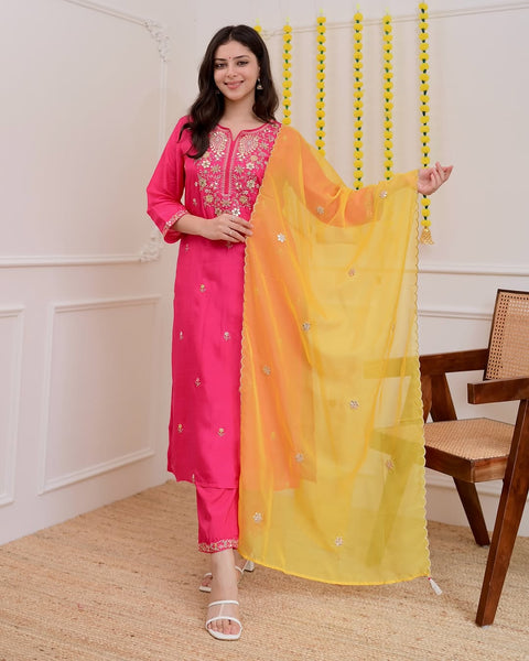 New Rich Multi-Sequence with Fine Coding Work 3-Piece Kurti Set