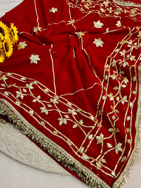 New pure chiffonJaipur Hand Dye Beautiful Gota Patti Work saree