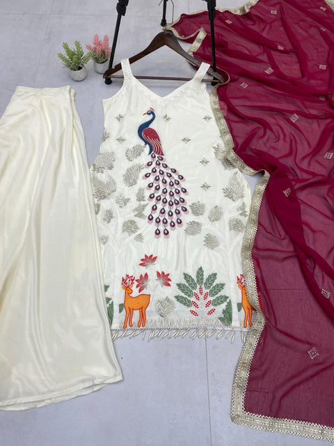 New Premium Heavy Embroidered  Work Nesral france crap SilkCotton Inner Kurti
