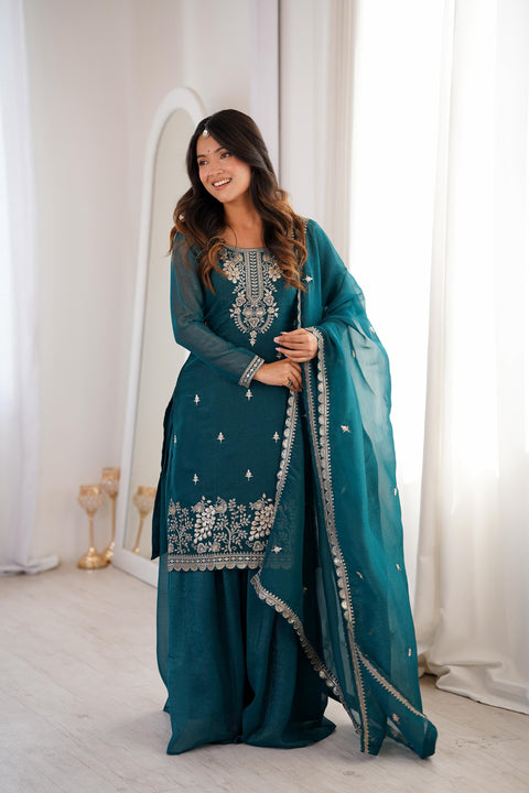 New Premium PURE SOFT CRUNCHY SILK FABRIC TOP,SHARARA WITH DUPATTA SET