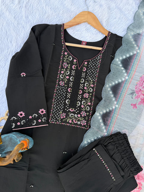 New Beautiful Multi Embroidery Thread With Hand Work Roman Silk Dress