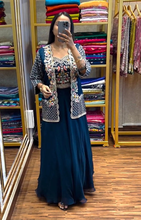 New Party Wear Look Jacket Blouse And Lehenga