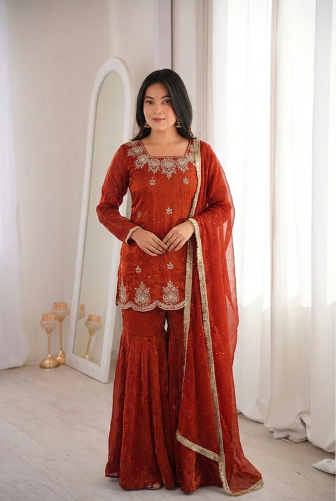 New Premium Embroidery Sequence Work With Zarkan Diamond Work Fully Stitched & Ready to Wear Dres