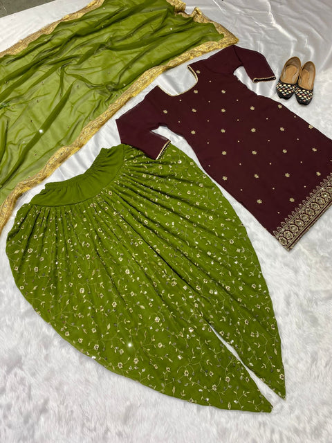 New Designer Party Wear Look Top ,Dhoti Salwar and Dupatta