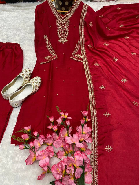 New Havy pure chinon With  embroidery coding dori work pair Suit Set