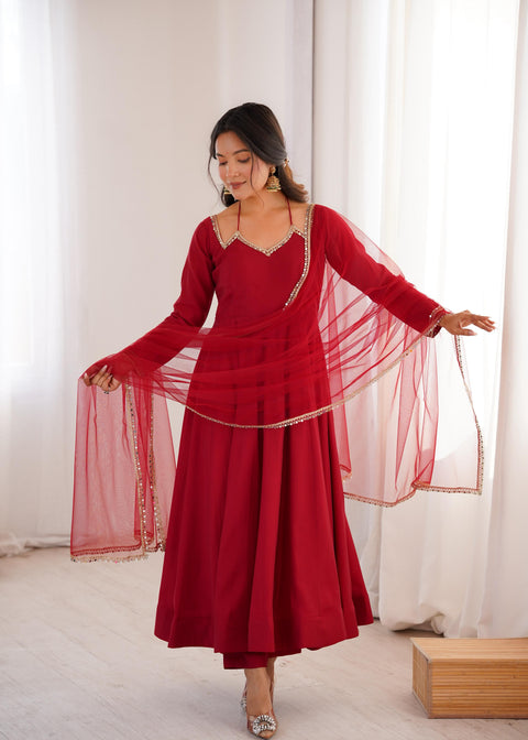 New PURE ROMANSILK CHANDERI FABRIC FULLY FLARE ANARKALI,WITH DUPPTA SET