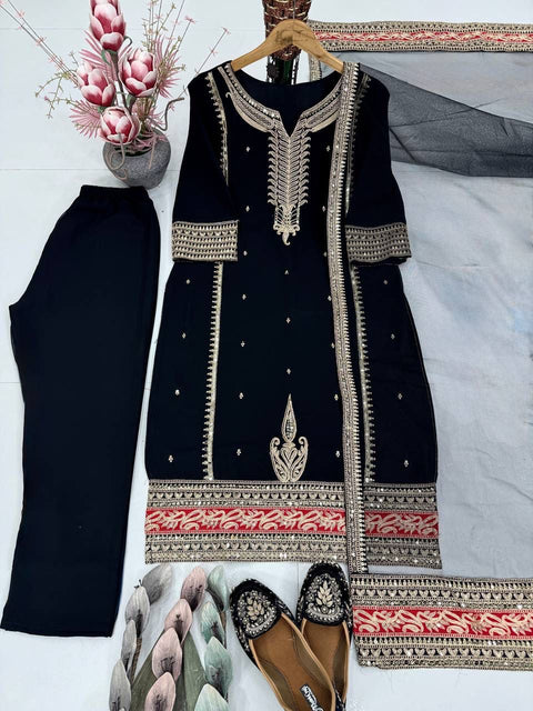 NEW DESIGNER PARTY WEAR HEAVY EMBROIDERY CODING SEQUENCE WORK 3 PIS SUIT SET