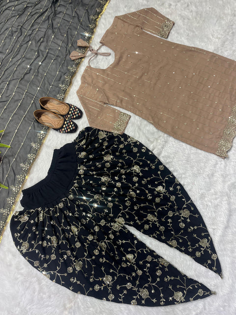 New Designer Party Wear Look Top ,Dhoti Salwar and Dupatta