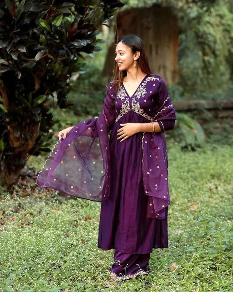 NEWLY  LAUNCHED CHINON SILK FLAIRED KURTI & PLAZZO SET