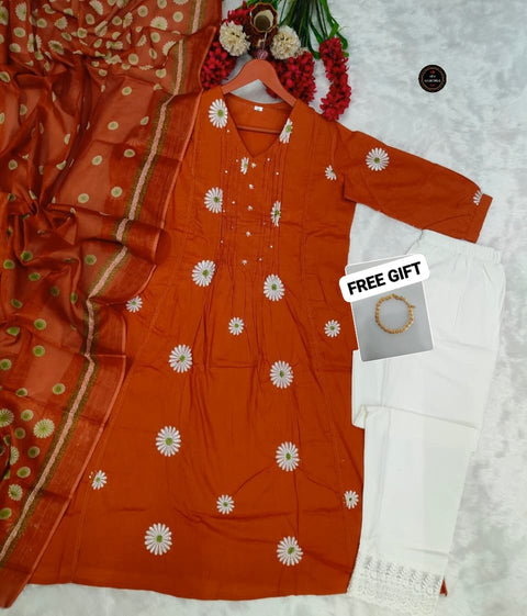 New kurta set with Cotton Pant & Malmal Dupatta with tier pattern