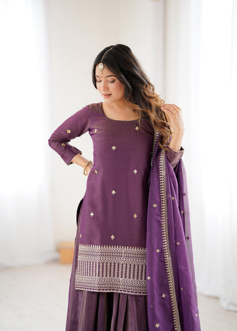 NEW HIGH PREMIUM QUALITY PURE ROMANSHIMMER CHANDERI SILK FABRIC KURTA WITH FULLY FLARE LAHENGA WITH DUPPTA SET