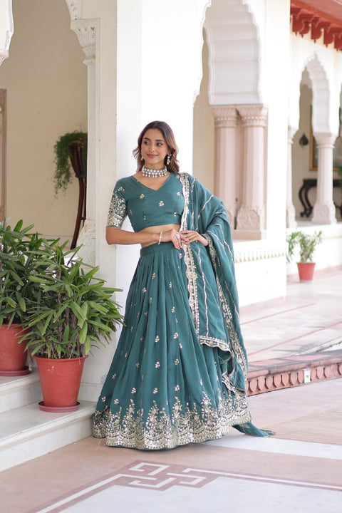 New Desirable Women's Lehenga Made With Vichitra Silk With Rich Sequins Embroidery work Blouse and Designer Embroidered work Dupatta