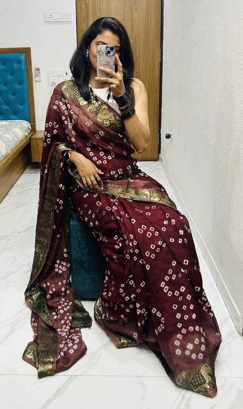 New Bandhani Art Silk With Zari Waving Saree