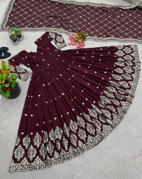 New Beautiful Elegant Embroidered Sequence Designer Anarkali Gown
