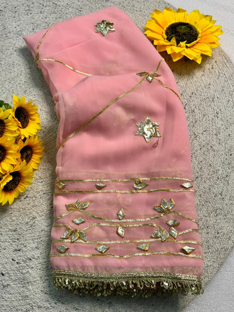 New pure chiffonJaipur Hand Dye Beautiful Gota Patti Work saree