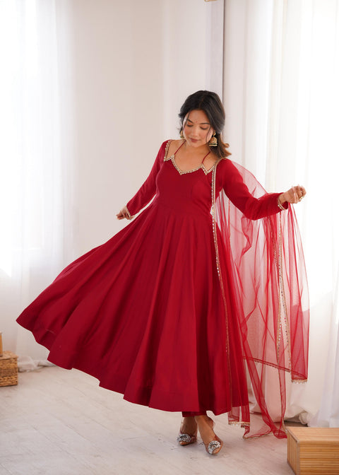 New PURE ROMANSILK CHANDERI FABRIC FULLY FLARE ANARKALI,WITH DUPPTA SET