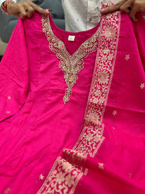 NEW ARRIVALSbeautiful hand-worked neckline & Banarasi zariAnarkali style