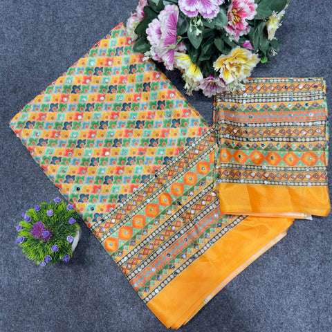 New Chinon Digital Print Collection with beautiful real mirror Saree
