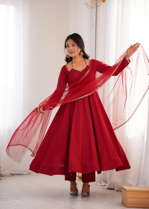 New PURE ROMANSILK CHANDERI FABRIC FULLY FLARE ANARKALI,WITH DUPPTA SET