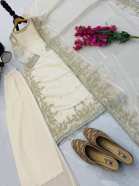 New Designer Party Top Pallazo & Dupatta Set