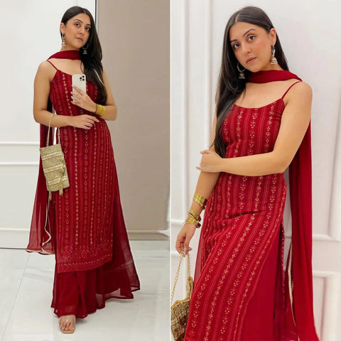 New Beautiful suit sets in Embellishedgeorgette suit set Top pent with dupatta