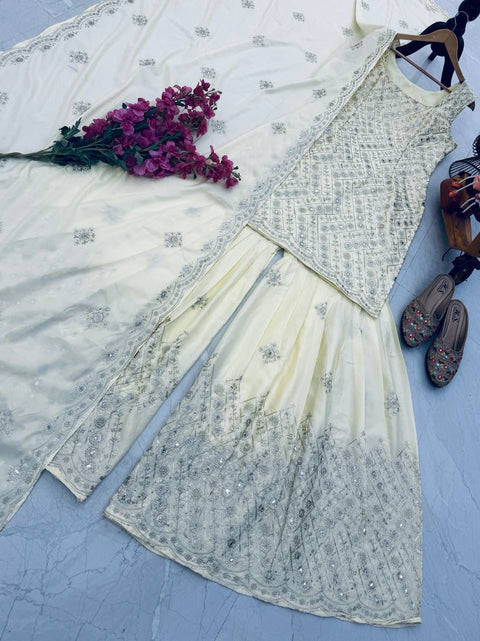 New Designer Party Top Pallazo & Dupatta Set