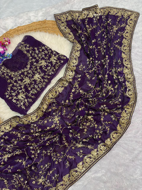 NEW DESIGNER HEAVY EMBRODERY WORK SAREE