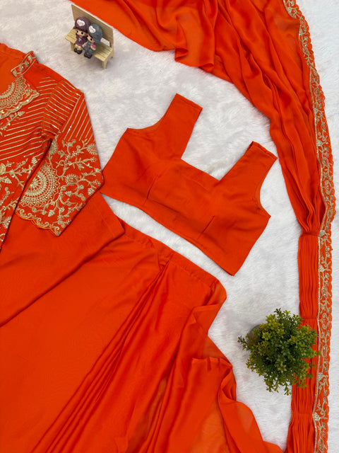NEW SUPERHIT TRENDING READY TO WEAR SAREE WITH FULLY EMBROIDERED STYLIST BLOUSE & KOTI ON  RANGOLI FABRIC DRAPE SAREE