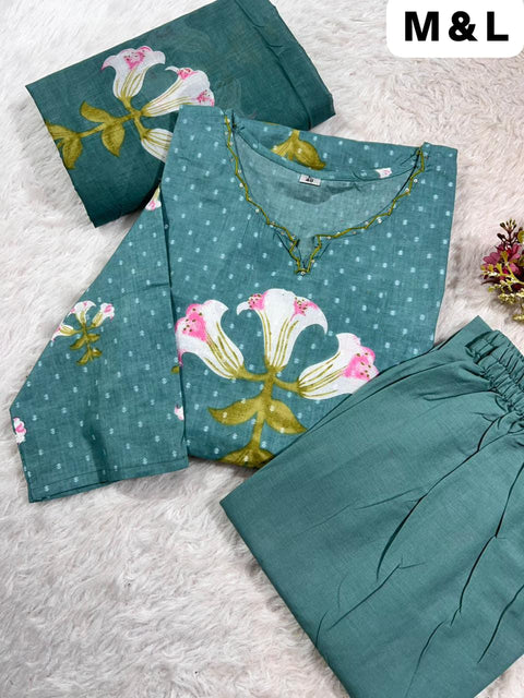 New beautifully floral printed Cotton kurta with subtle hand embroidery
