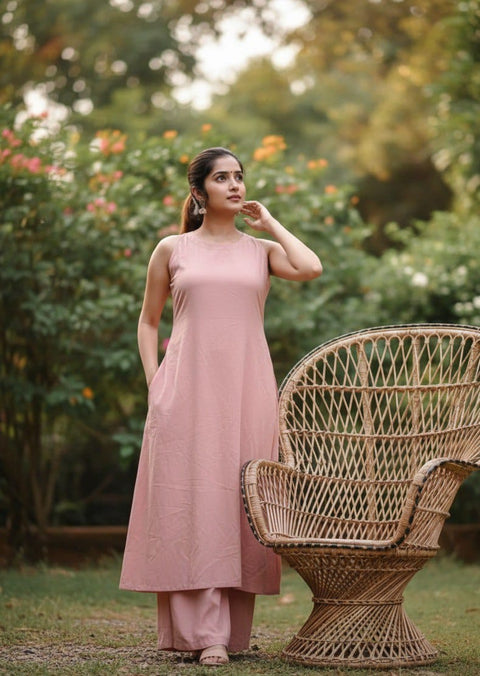 New Peach soft Cotton Solid Kurta Palazzo set