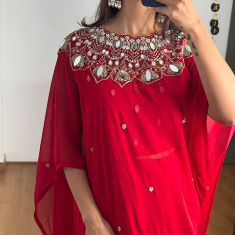 New EXCLUSIVE 2 STYLES HAND WORKED, DRAPE SAREE ON FAUX GEORGETTE FABRIC WITH STITCHED BLOUSE