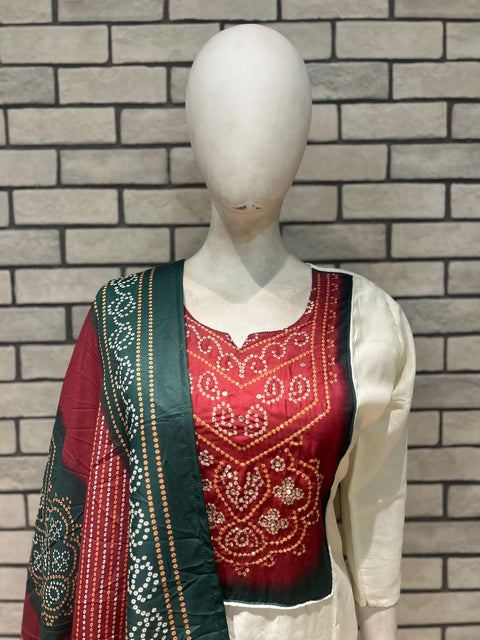 New New Heavy Mirror Work Patch Kurti Dupatta Set 3pc DRESS SET