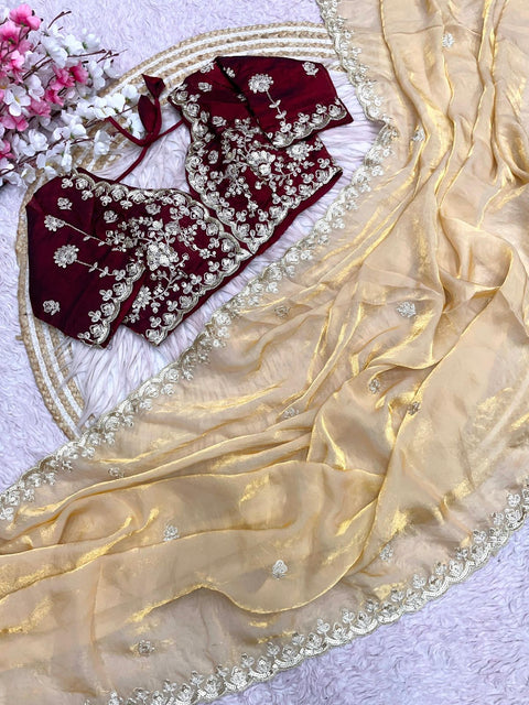New Coding Embroidery work with Cutwork BorderFendy Satin Silk saree