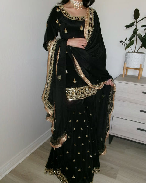 New Heavy Natural Crep With Heavy Embroidery Sequence  Work Sarara Plazo