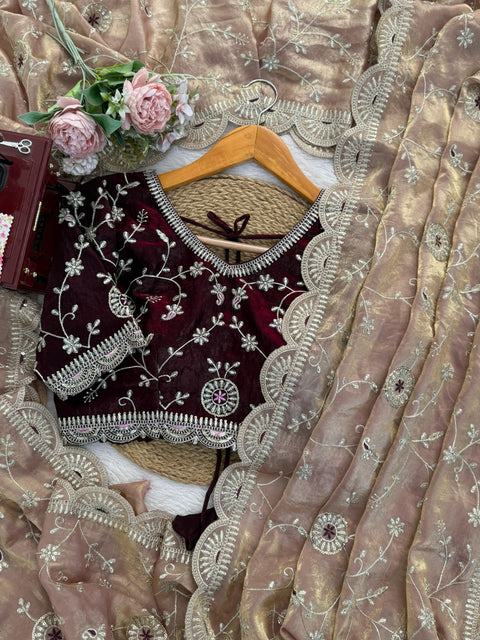 New Premium beautiful Designer Peplum & Bell Bottom Set On Reyon Febric With Thred & Real mirror work Dress