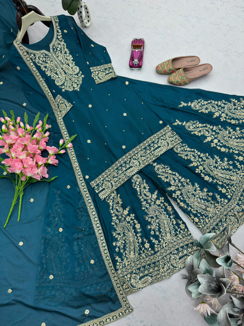 NEW Launching Designer Party WearHeavy Chinon Silk Plazo with Dupatta