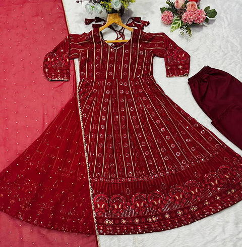 New Lakhnavi Embroidered Work Anarkali Suit Set  SET