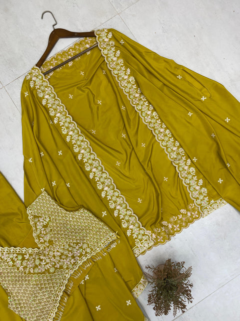 New beautiful WEDDING WEAR THREE PIECE BLOUSE,SKIRT AND SHRUGE WITH SEQUANCE EMBROIDERY WORK