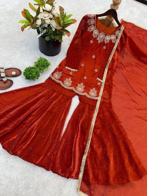 New Premium Embroidery Sequence Work With Zarkan Diamond Work Fully Stitched & Ready to Wear Dres