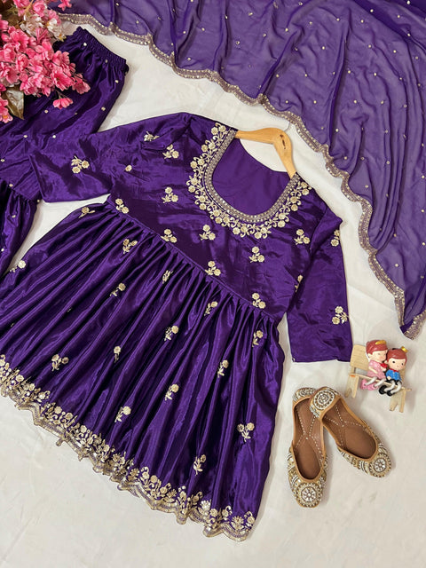 New Presents Royal Purple colorelegance with Kediya style Chinon Silk Sharara set